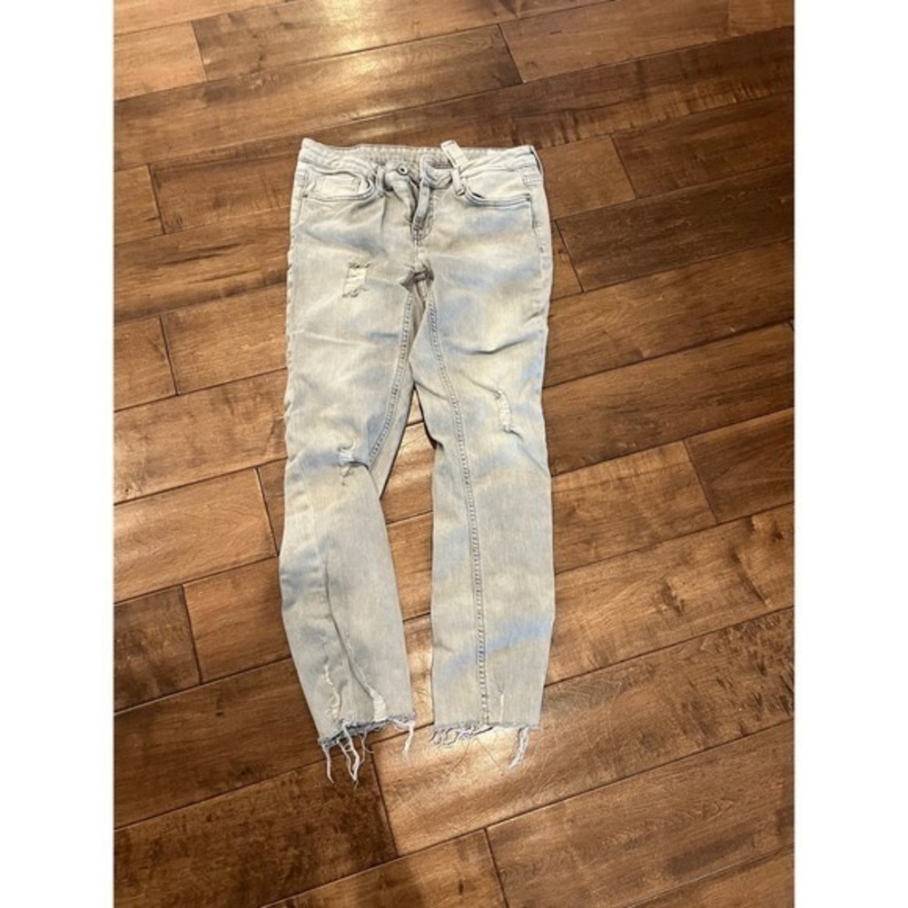 Zara Basic Z1975 Denim Distressed Ripped Hem Skinny Jeans Size 6